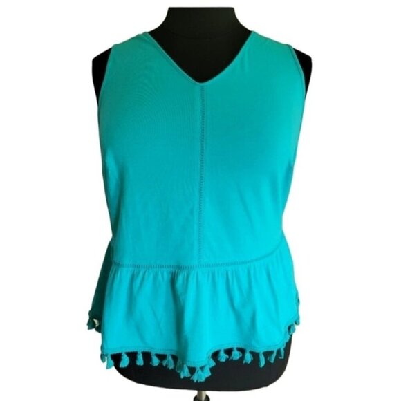 New Women's Plus Crown & Ivy Teal Tassel Sleeveless V Neck Tunic Knit Top 3X - Picture 2 of 5